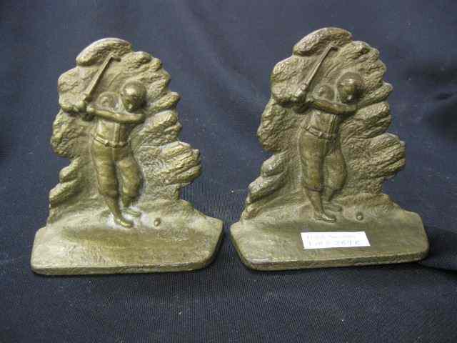 Appraisal: Bronzed Deco Golfer Bookends - '' signed C W Co