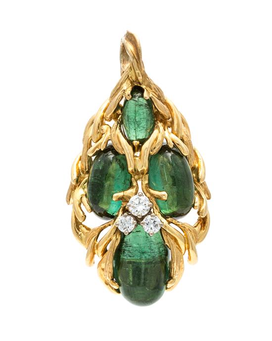 Appraisal: Sale Lot An Karat Yellow Gold Tourmaline and Diamond Pendant