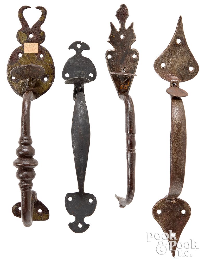 Appraisal: Four wrought iron thumb latches Four wrought iron thumb latches