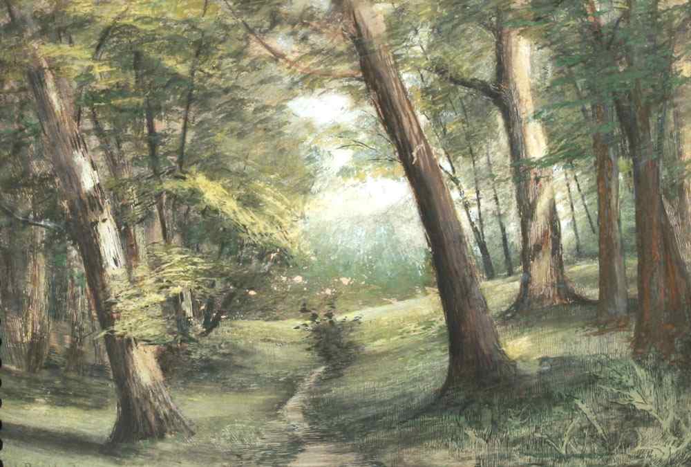 Appraisal: BUCKLAND H ''Belleau Wood'' Forest Path Pastel and Gouache ''