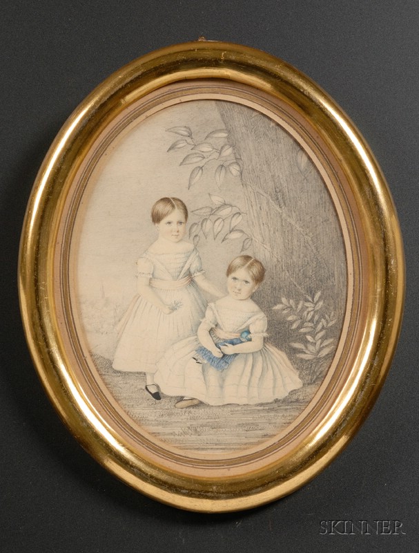 Appraisal: Double Portrait Miniature of Two Young Girls America c signed