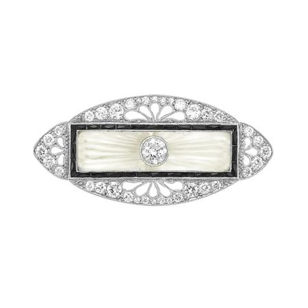 Appraisal: Diamond Frosted Rock Crystal and Black Onyx Brooch Marcus Estimate