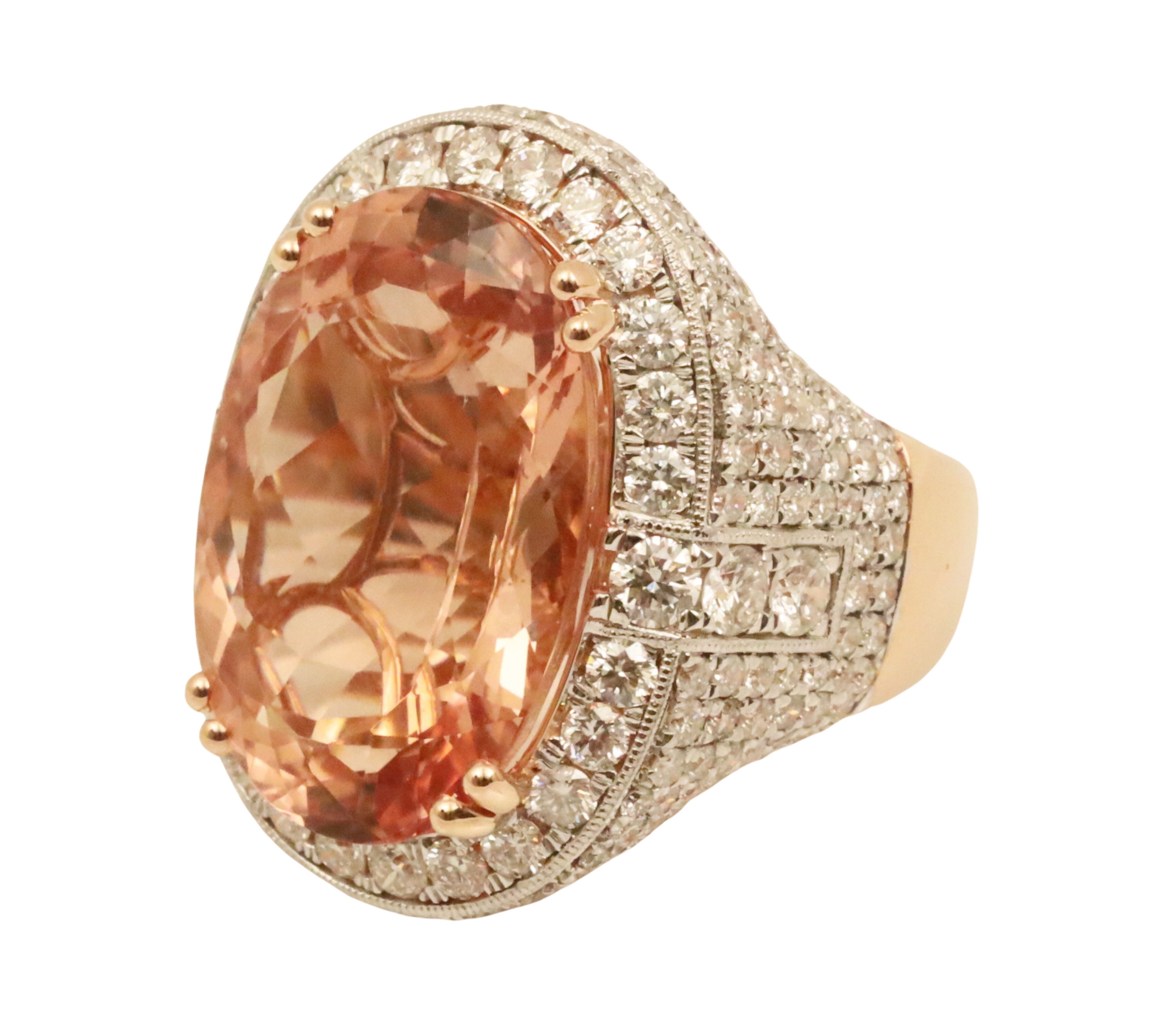 Appraisal: K rose gold Morganite and diamond ring having carat center