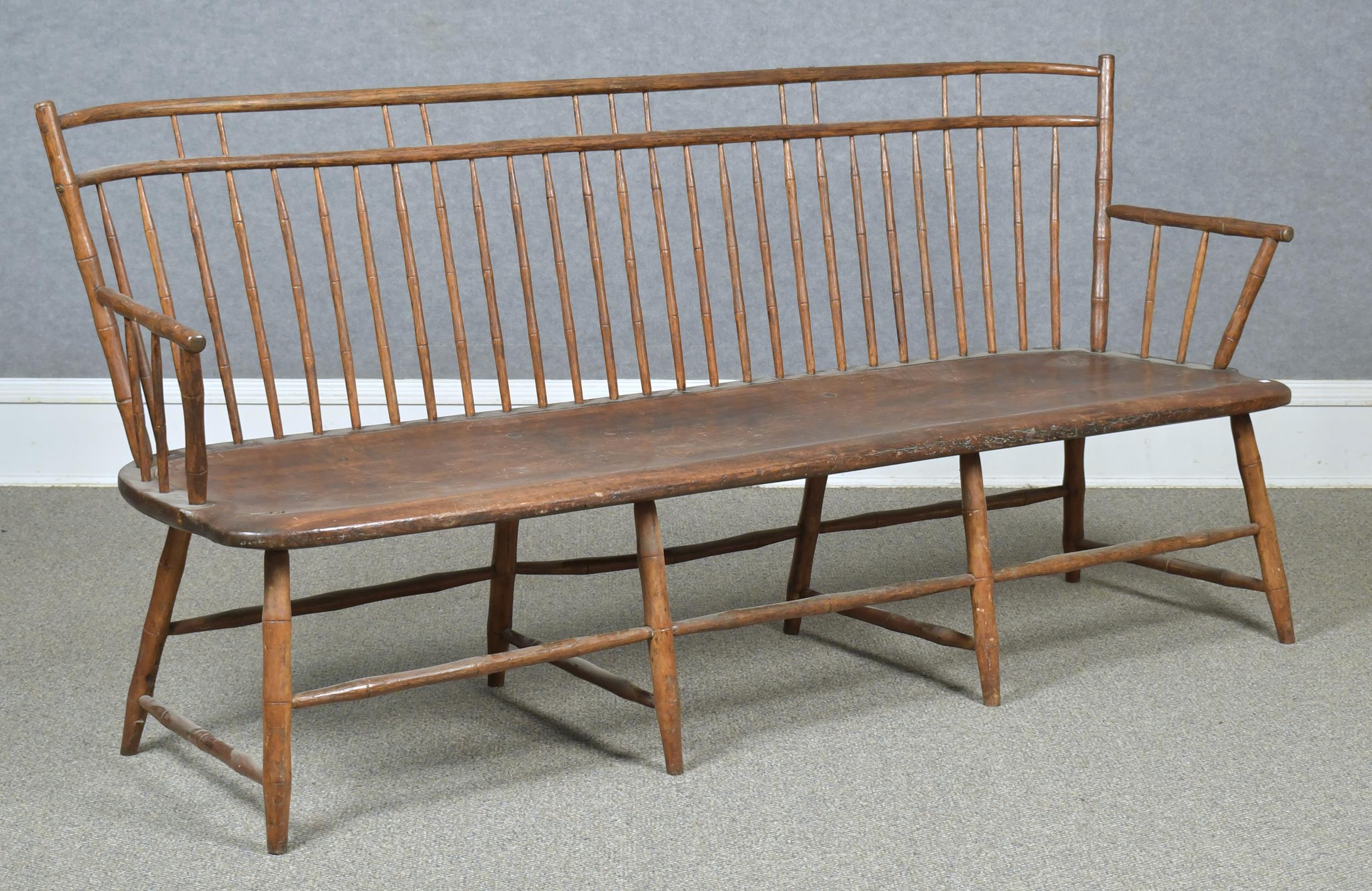 Appraisal: EARLY TH C BIRDCAGE WINDSOR BENCH With traces of early