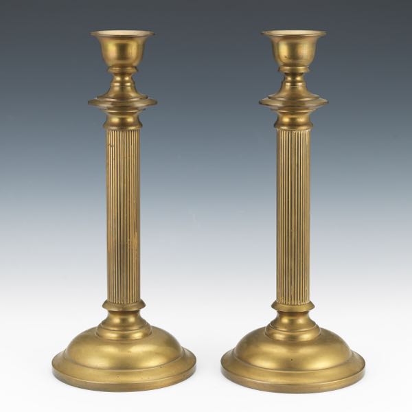 Appraisal: PAIR OF ENGLISH BRASS CANDLEHOLDERS x Pair of English brass