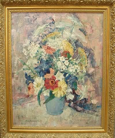 Appraisal: Floral still life oil on canvas x SLL P Van