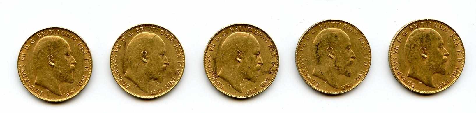 Appraisal: Australia Edward VII Sovereigns -P KM- All appear average circulated