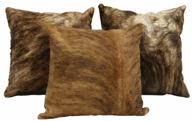 Appraisal: lot of New brindle cowhide pillows having leatherette backs zipper