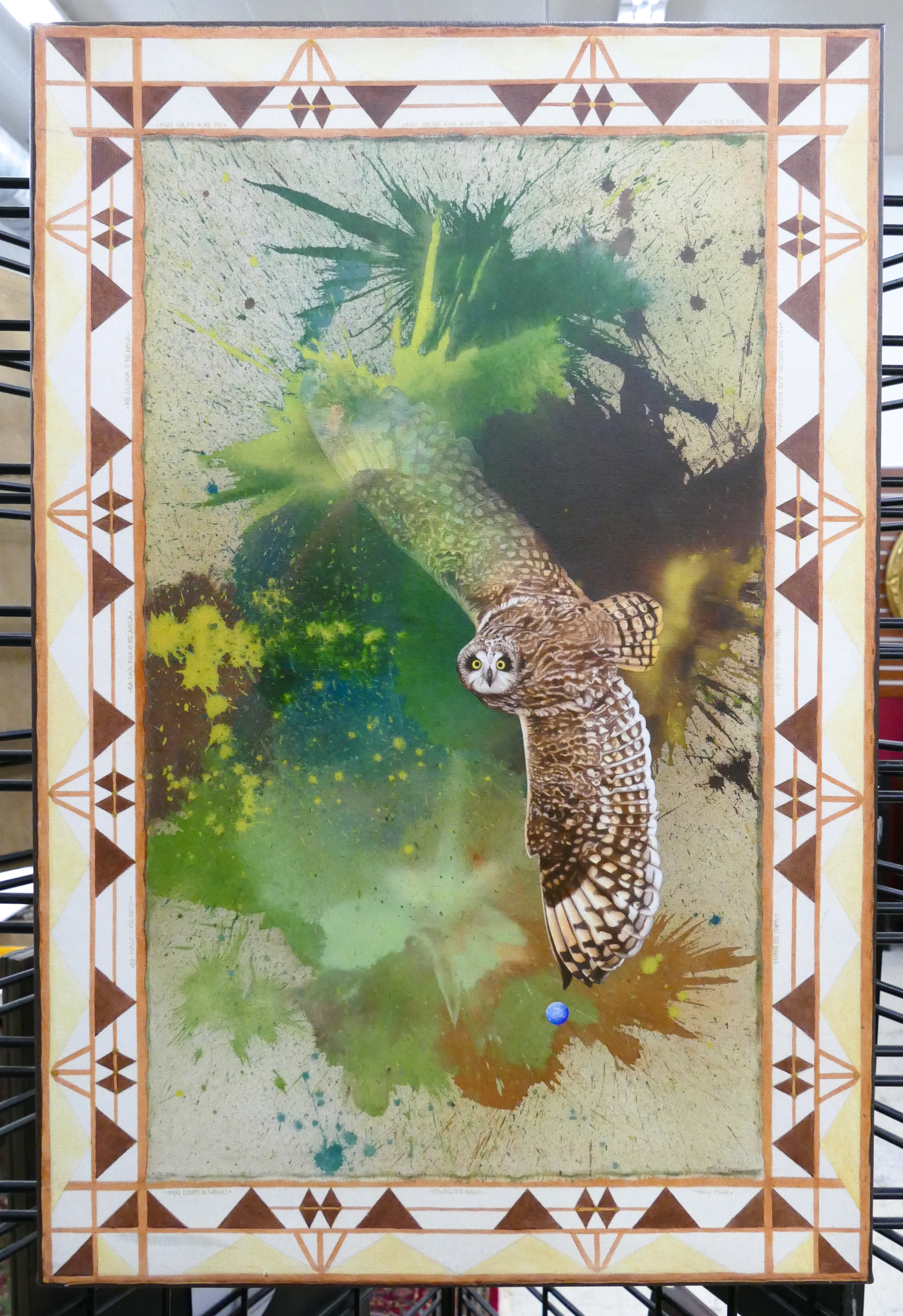 Appraisal: Calley O'Neill Hawaiian Owl Giclee Framed- x ''