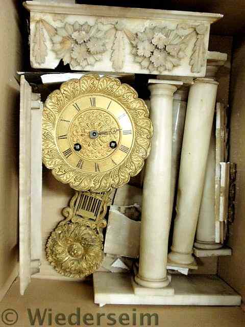 Appraisal: French marble portico clock disassembled and as found Dial dia