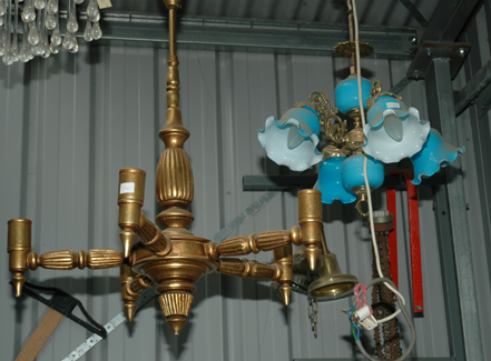 Appraisal: A GILT WOOD FOUR BRANCH CEILING LIGHT AND ANOTHER LIGHT