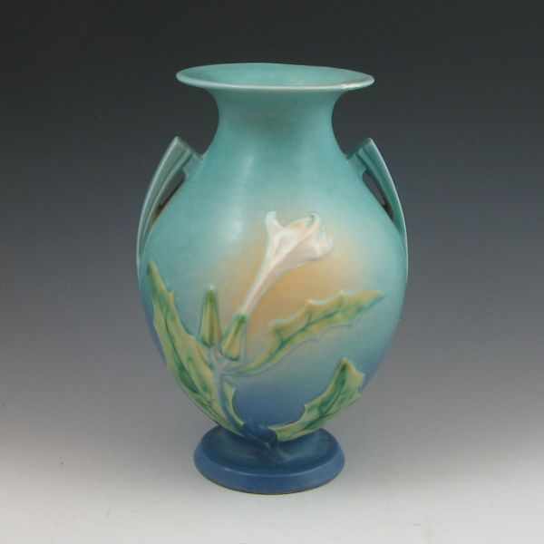 Appraisal: Roseville Thornapple handled vase in blue Marked Roseville - ''