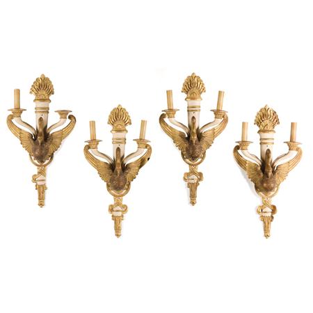 Appraisal: Set of Four Empire Style Painted and Parcel Gilt Wood