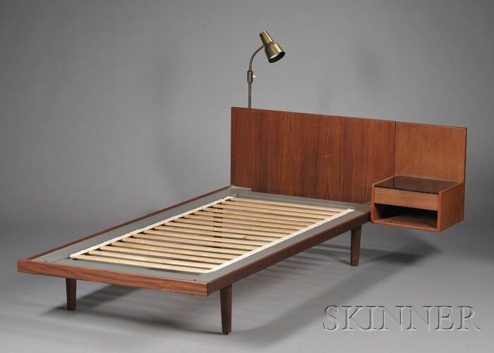 Appraisal: Hans Wegner Bed with Attached Side Table and Lamp Teak