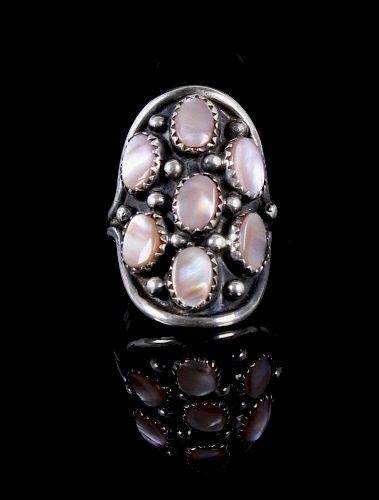 Appraisal: Navajo Signed Sterling Mother of Pearl Ring Available for your