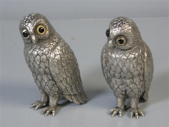 Appraisal: Pair of silver plated sugar castors modelled as owls standing