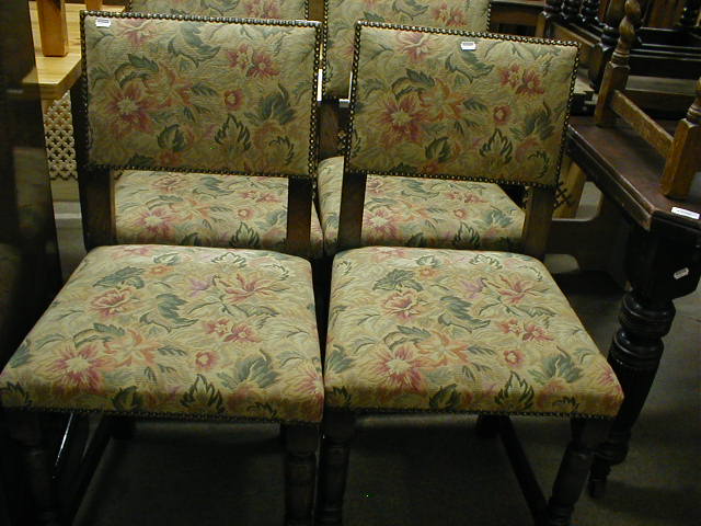 Appraisal: A set of thC style oak dining chairs with tapestry