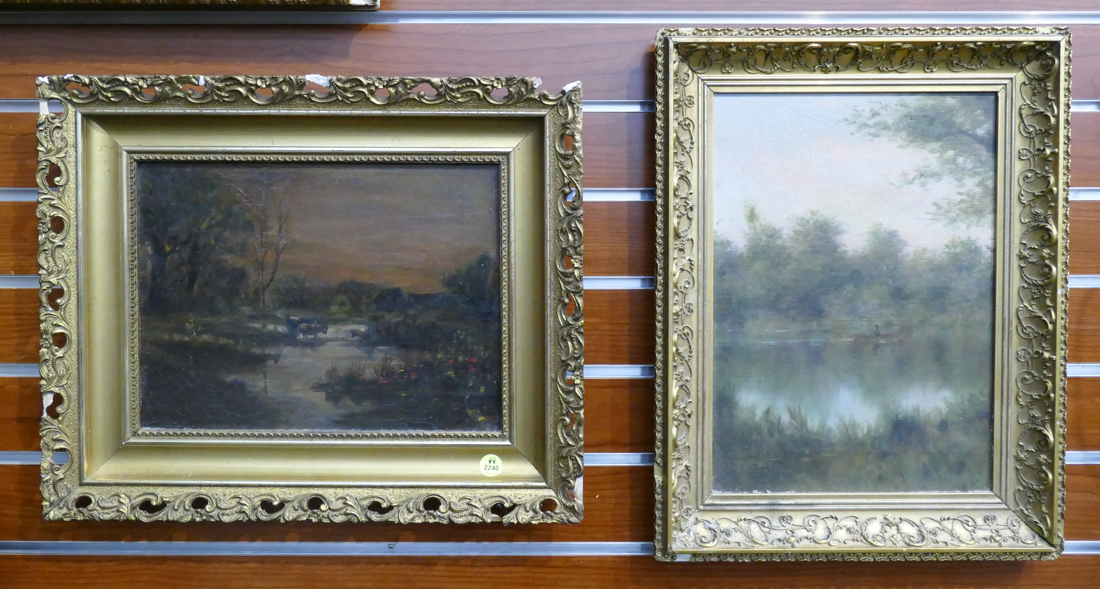 Appraisal: pc Antique Naive Gilt Framed Oil Paintings- Cows Guy in