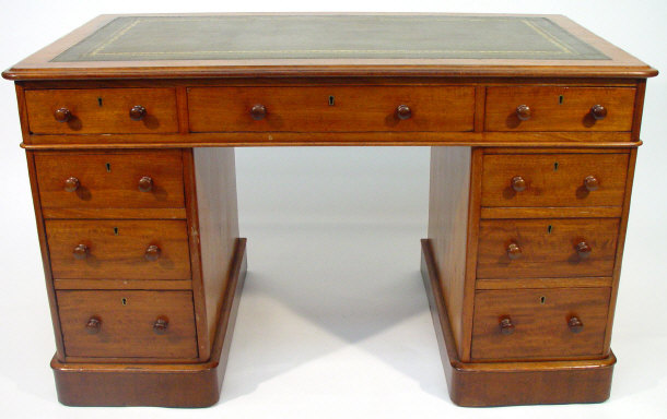 Appraisal: Victorian mahogany twin pedestal desk the top with a tooled