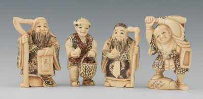 Appraisal: A Group of Four Carved Ivory Figural Netsuke Containing a