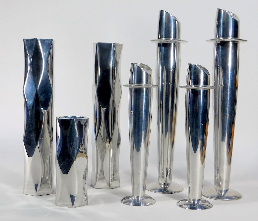 Appraisal: Nambe Studio Modernist Aluminum Candle Sticks Nambe Studio United States