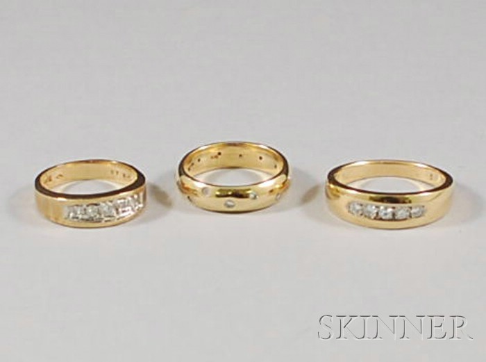 Appraisal: Three kt Gold and Diamond Bands total dwt sizes to