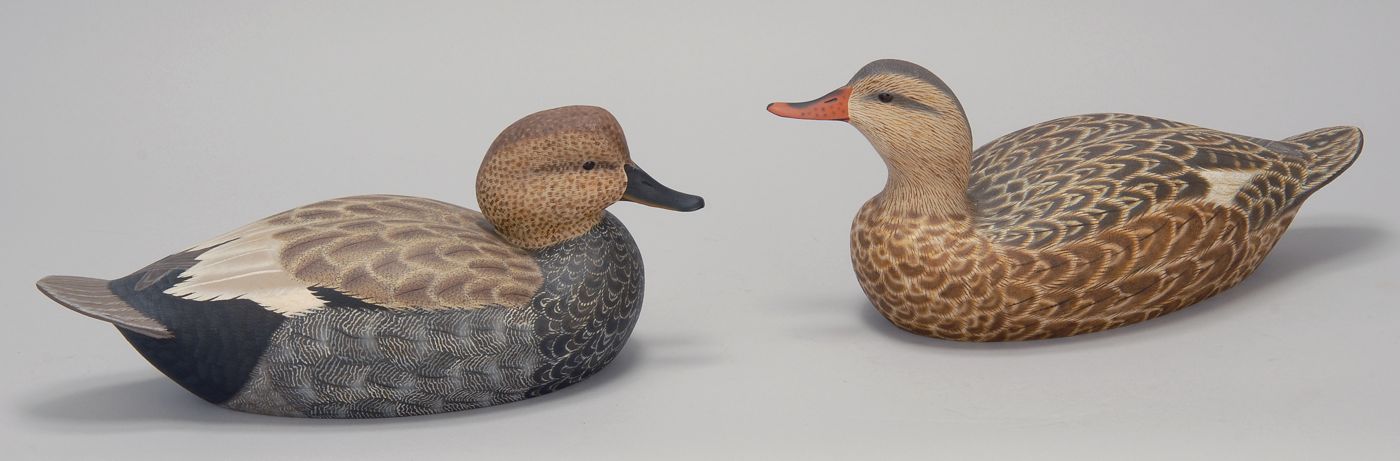 Appraisal: PAIR OF GADWALL DECOYS Stamped on bottom W F Conroy