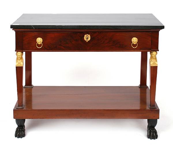 Appraisal: An Empire gilt bronze mounted mahogany console table height in