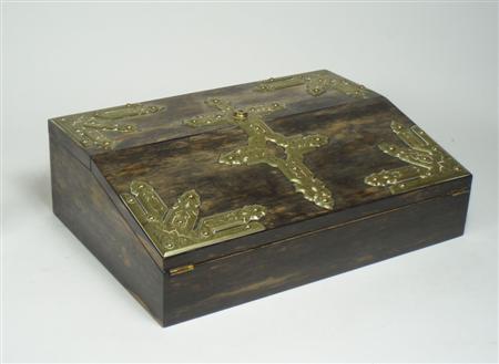 Appraisal: A Victorian coromandel wood lap desk with elaborate gothic style