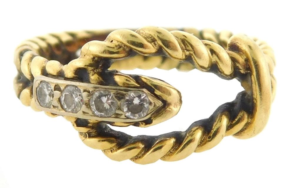 Appraisal: JEWELRY K Diamond ring tested K yellow gold twisted rope