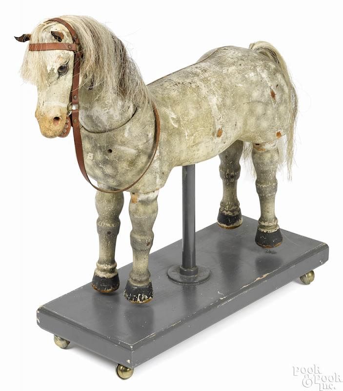 Appraisal: Rare large Schoenhut dapple white painted wood Pony Blitz riding