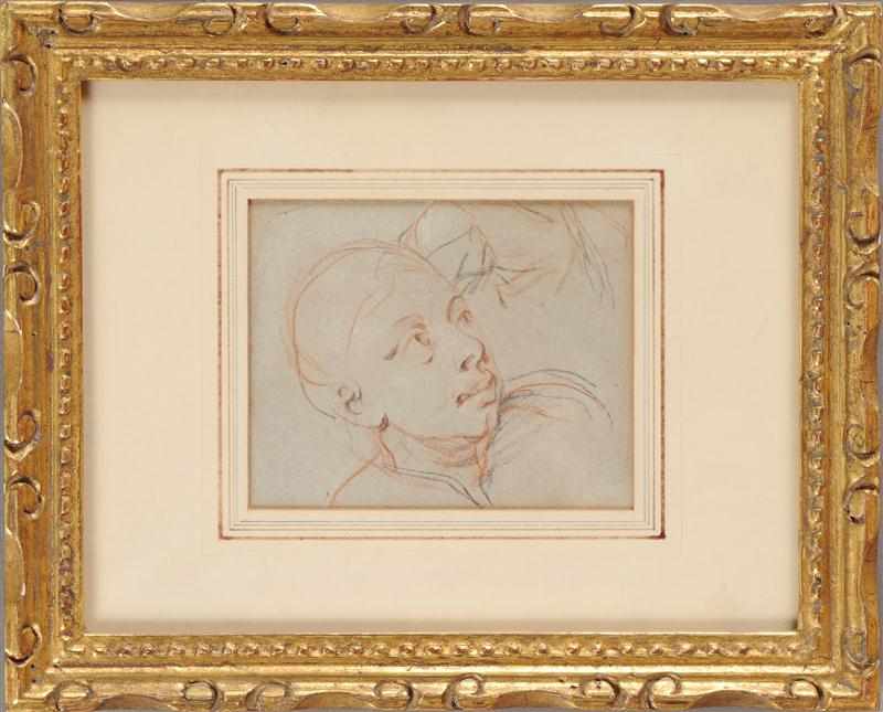 Appraisal: ATTRIBUTED TO ANTOINE COYPEL HEAD STUDY Pencil and sepia on