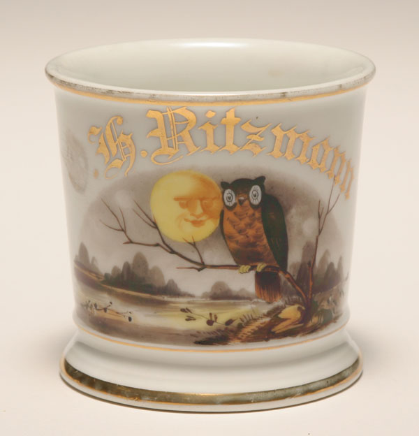 Appraisal: Occupational shaving mug Hoot Owl Man in Moon Gilt trim