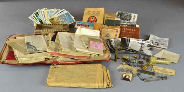 Appraisal: Pcs WWII Soldier MemorabiliaA collection of postcards military papers maps