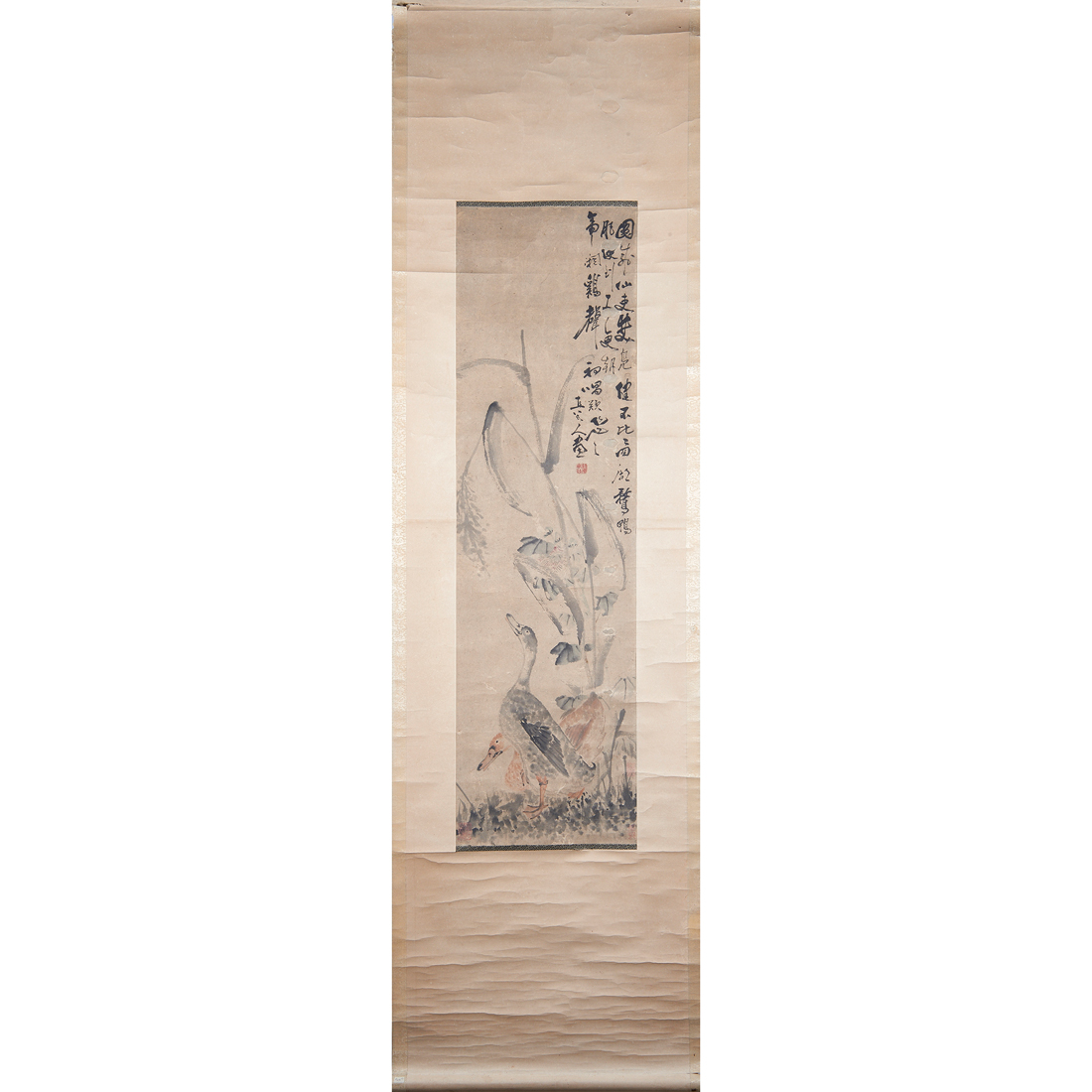 Appraisal: CHINESE SCHOOL - GEESE Chinese school - Geese hanging scroll