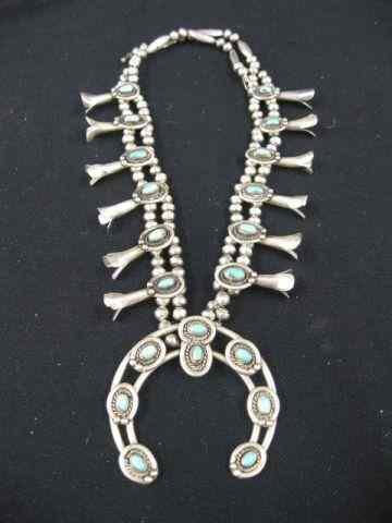 Appraisal: Indian Turquoise Sterling Squash BlossomNecklace '' long