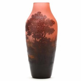 Appraisal: D'Argental Cameo Landscape Vase France circa rose cased glass with