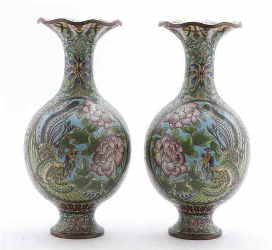 Appraisal: A Pair of Japanese Cloisonne Vases of baluster form each