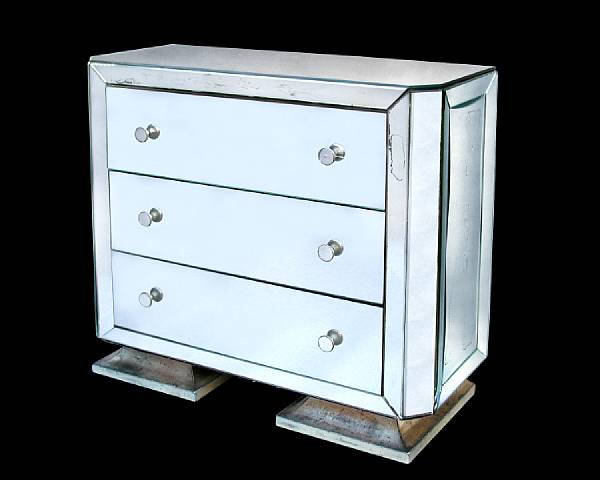 Appraisal: A French mirrored chest s The rectangular top above a