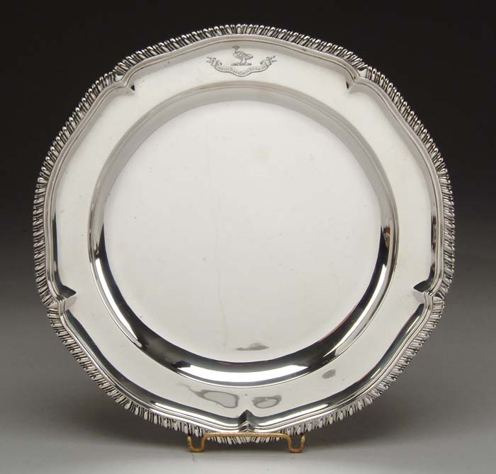 Appraisal: ENGLISH STERLING PLATE BY JAMES YOUNG LONDON Gadrooned edge shaped