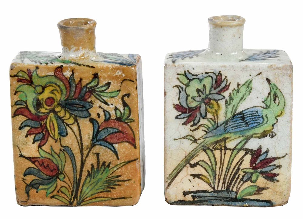 Appraisal: Two Persian Style Earthenware Tea Caddies square form earthenware jars