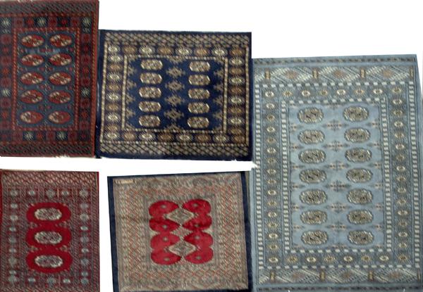 Appraisal: BOKARA CARPETS Five hand-tied area rugs Largest x