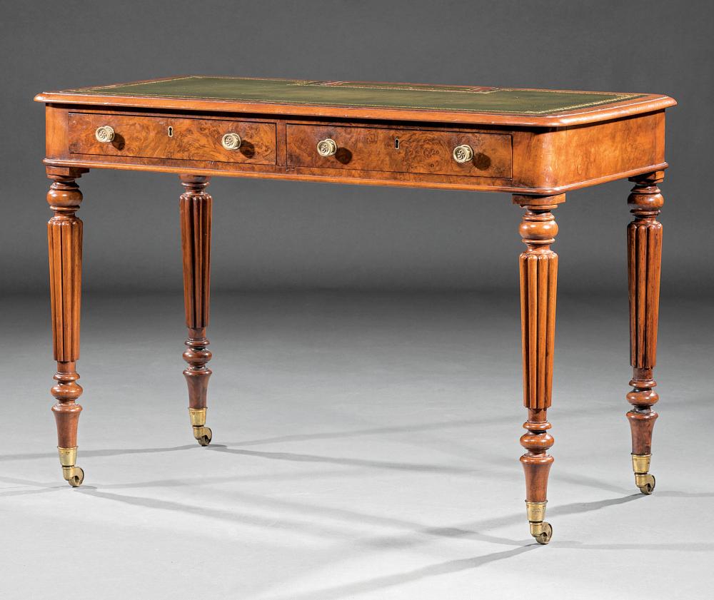 Appraisal: English Burl Walnut Writing Table late th c stamped GILLOW