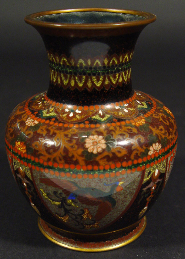 Appraisal: Oriental cloisonn vase profusely enamelled with birds amongst flowers onto