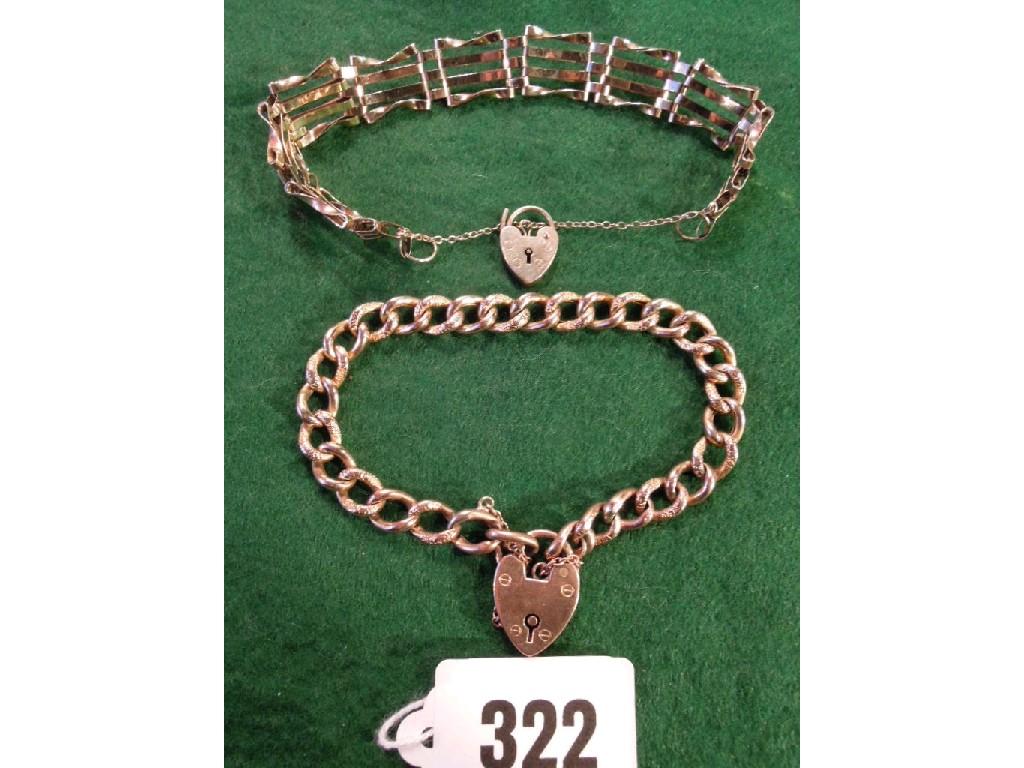 Appraisal: ct gold gate link bracelet with padlock clasp and another