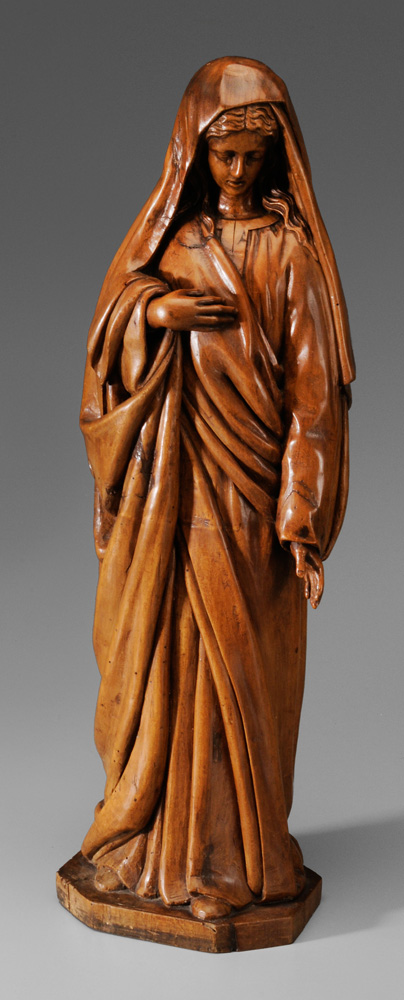 Appraisal: German or Italian School th century The Virgin carved fruitwood