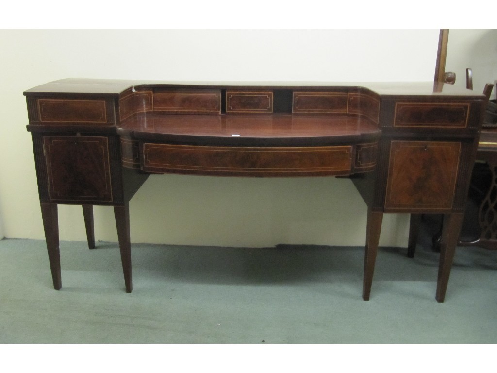 Appraisal: th century mahogany inlaid Sheraton style sideboard