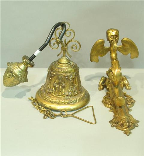 Appraisal: SPANISH BRONZE BELL Together with a gilt bronze wall bracket