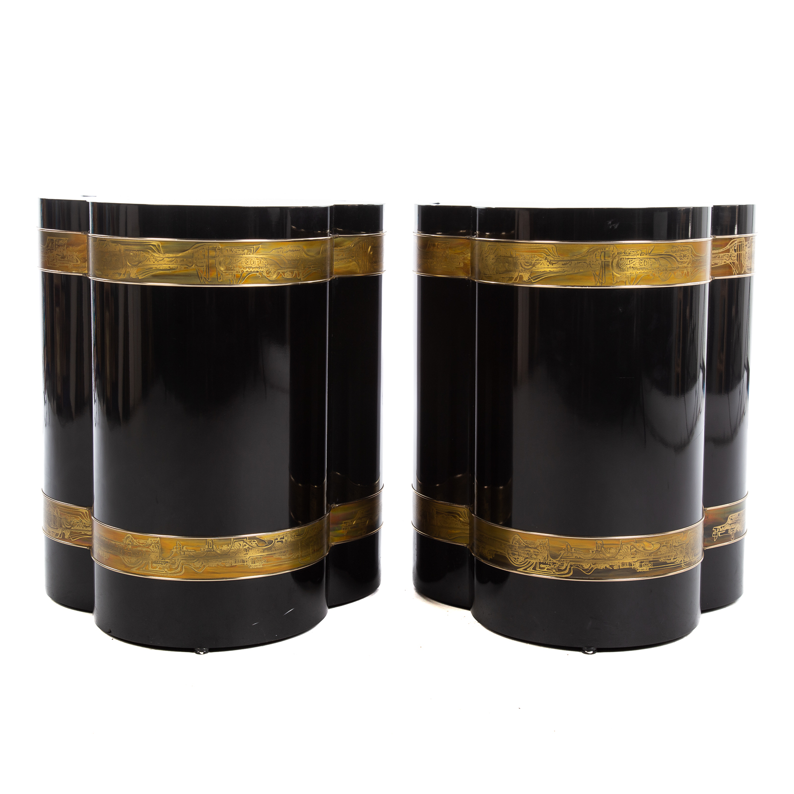 Appraisal: A PAIR OF BERNARD ROHNE LACQUERED END TABLES th century