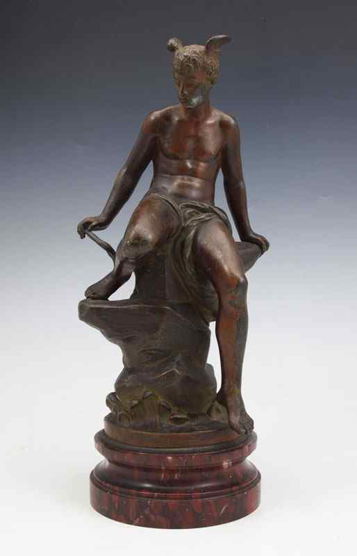 Appraisal: SEATED MERCURY SPELTER FIGURE SIGNED BOURET ''h ''h with beveled